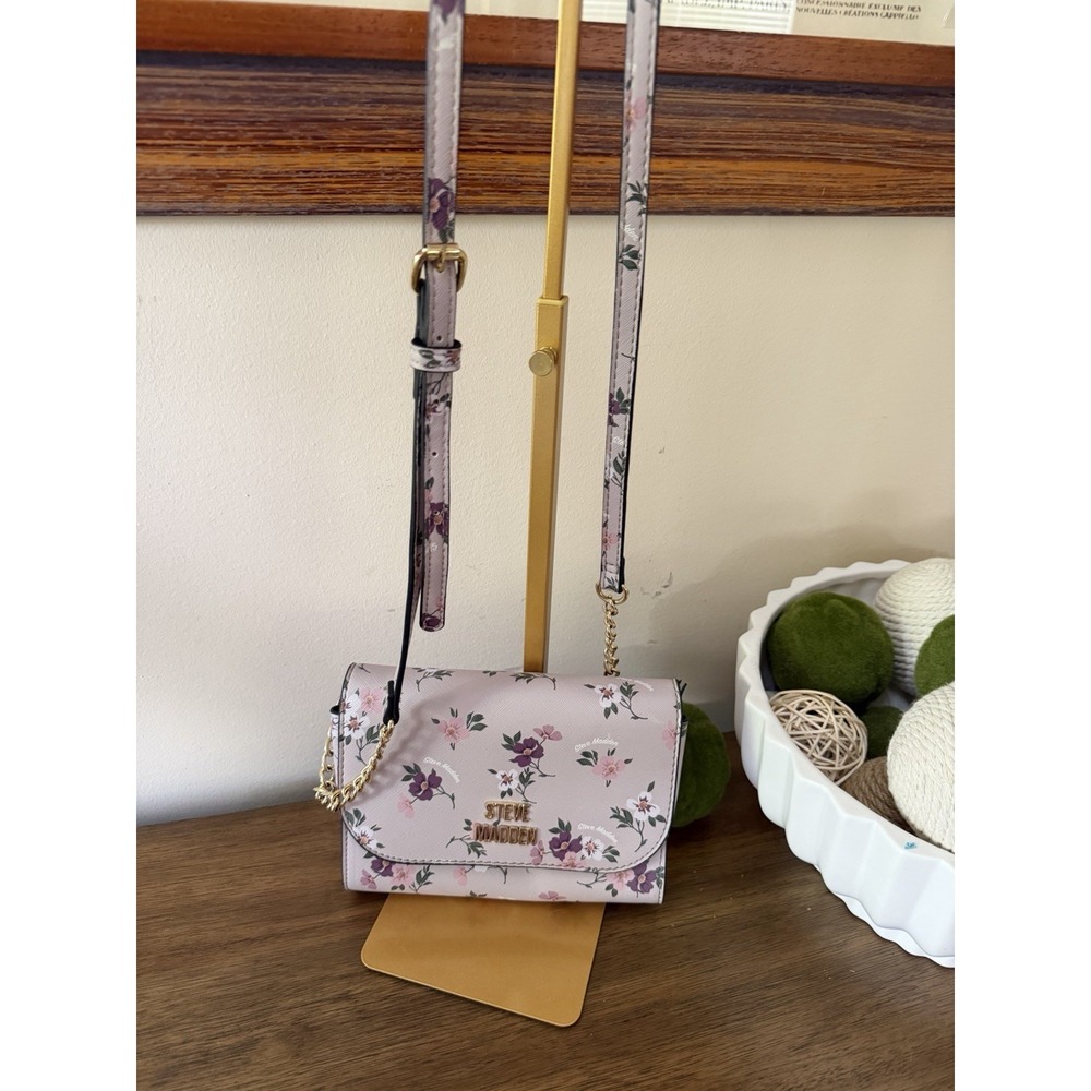 Steve Madden Pink Floral Crossbody Bag Gold Chain Adjustable Strap